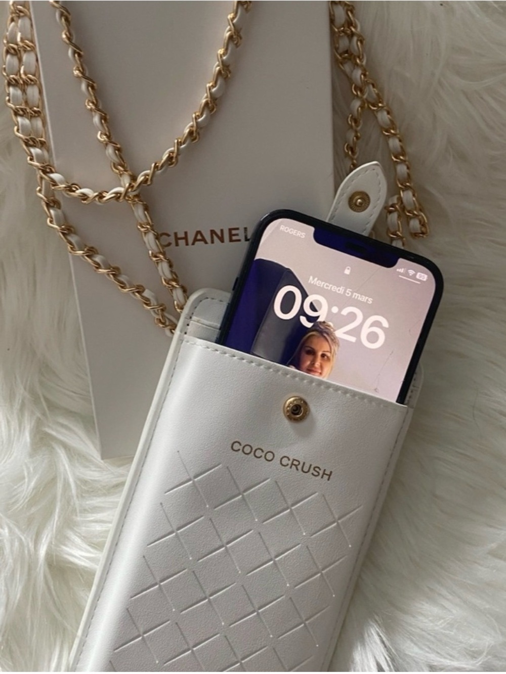 White Phone Pouch with Gold Hardware